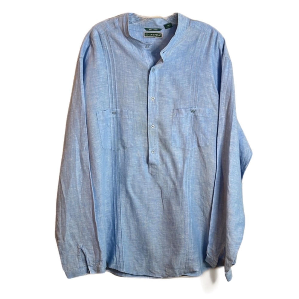 Cubavera Sz XLT Light Blue 100% Linen Casual Button Down Shirt